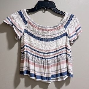 Striped Fit and Flare Top- Pink White and Blue